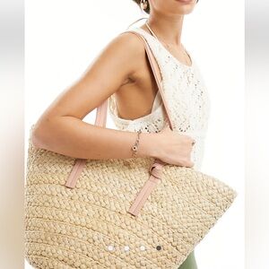 ASOS South Beach shoulder straw beach tote bag in natural with contrast strap